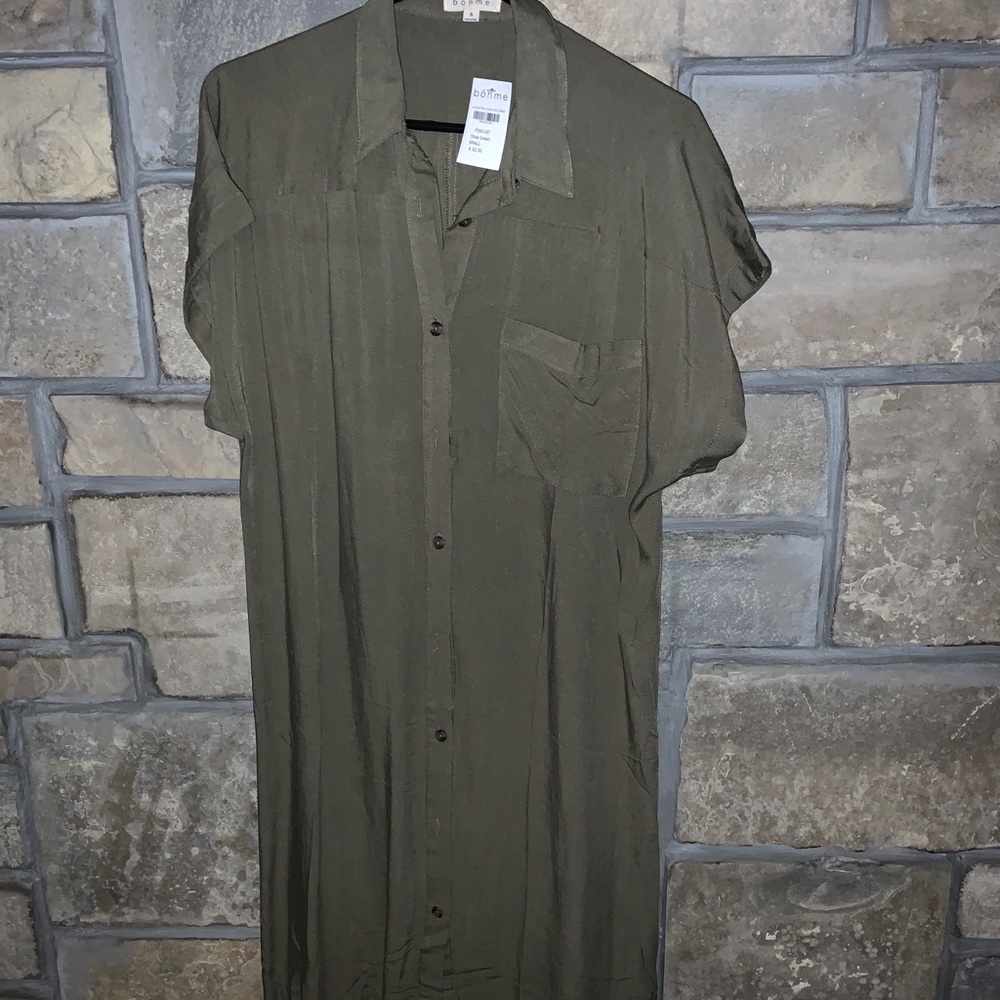 BOHME GREEN BUTTON UP DRESS